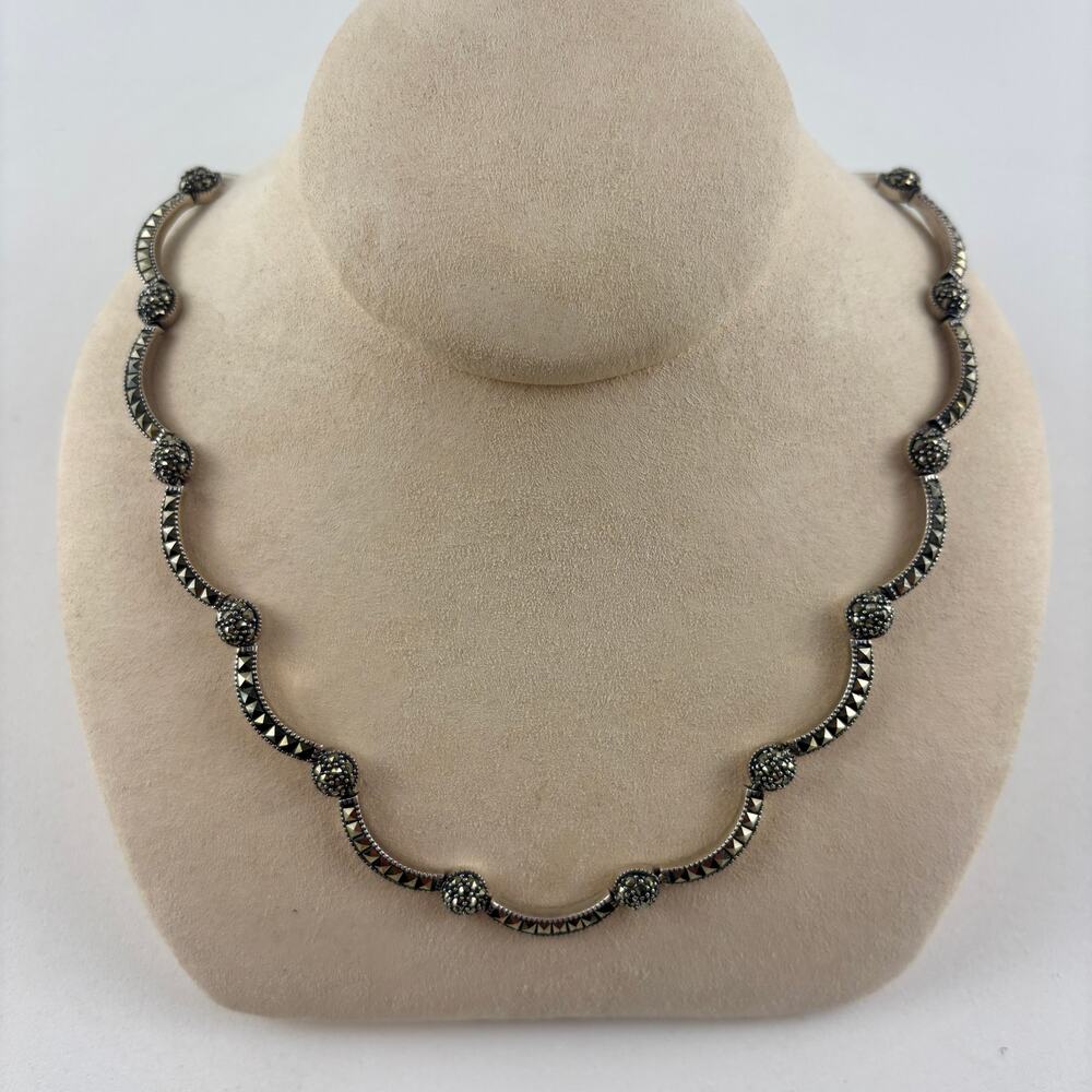 Judith Jack Sterling Silver Marcasite Necklace & Bracelet Set Art Deco